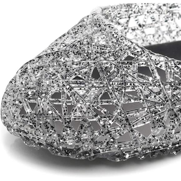 Womens Jelly Sandals, White Jelly Shoes Glitter Flats for Women Size 9, Slip On - Picture 5 of 7